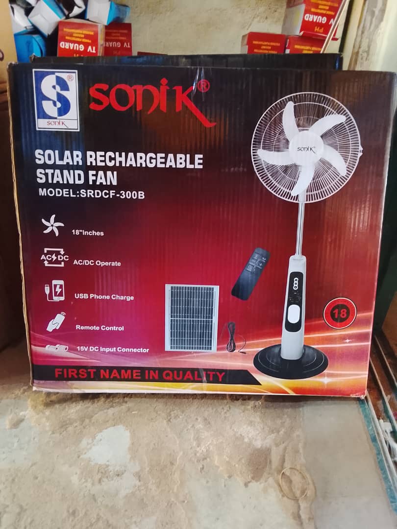 Solar rechargeable stand fan